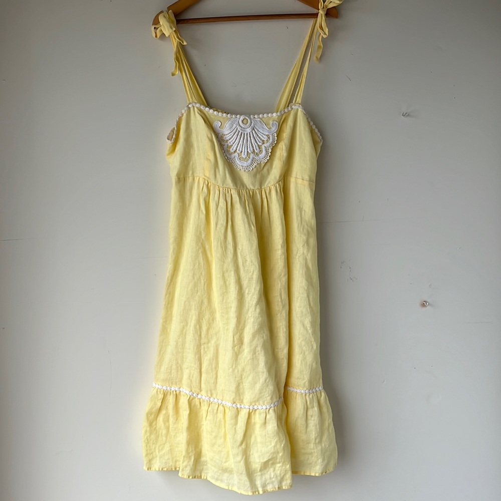 Lilly Pulitzer 100% Linen Yellow Embroidery Dress Size 2
